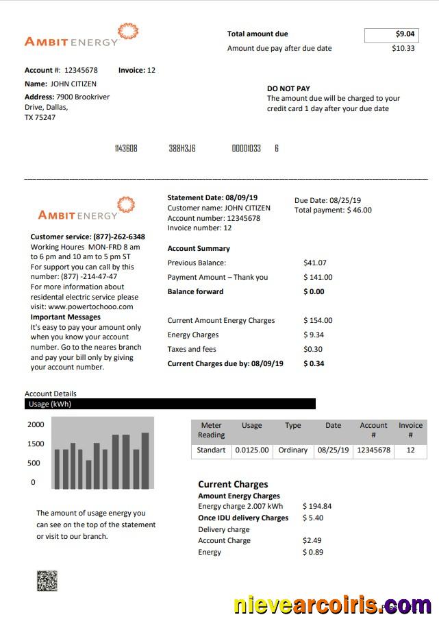 USA Texas Ambit Energy utility bill